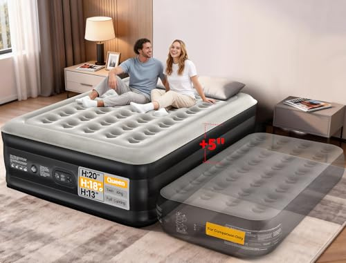 OhGeni Air Mattress Queen with Built in Pump, Inflatable Blow Up Mattress 18 Raised Comfort, Portable Bed for Home, Camping, Colchone Inflable, Ideal Alternative to a Bed, Gift for Mom, 1-Pack Only