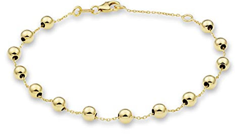 MIORE Kugel Armband für Damen aus 9k 375 Gelbgold Hochglanz 14 Kugln (4 x 4 mm) Ankerkette mit Federringverschluss 18.5 cm lang