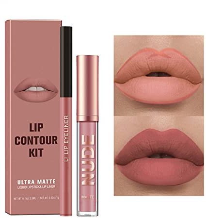 Lip Liner and Lipstick Set - Nude Lipstick - Non-Sticky Long Lasting Waterproof Lip Stain - Highly Pigment Lip Stick and Lipliner Pencil - Lip Makeup Kits for Daily Makeup and Holiday Gifts (01)