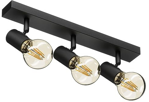 Klighten Deckenstrahler 3 Flammig E27, Vintage Industrial Deckenspot, Retro Deckenleuchte Strahler Schwenkbar für Küche, Schlafzimmer, Wohnzimmer, Flur, Schwarz, 39cm, Ohne Leuchtmittel