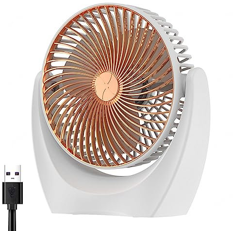 YEDECOR USB Powered Small Desk Fan, Portable Fans with 2 Speeds Strong Airflow, Quiet Operation and 270°Rotate, Personal Table Fan for Home,Office, Bedroom,Gold