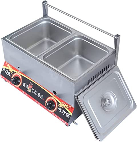 SPUZZO Friteuse à gaz Commerciale Professionnelle 10L/20L, friteuse de Bureau à Double Fente Propane GPL en Acier Inoxydable, friteuse à Frites dans Un Restaurant de Cuisine avec Panier