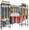 KZOBYD Expandable Wardrobe and Closet Organizer, Freestanding Clothes Rail with 6 Storage Shelves Heavy Duty Garment Rack with Double Hanging Rods Wardrobe Clothing Rack with Side Hooks(Black)
