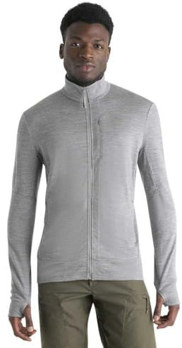 Icebreaker Merino Herren Quantum IV Langarm-Pullover aus Wolle, athletisch, durchgehender Reißverschluss, Schwarz IV – Metro Heather – Größe XXL