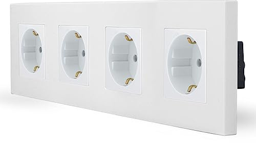 Luxus-Time 4-Fach Schuko Steckdose, Doppelsteckdose, Wandsteckdose mit Kindersicherung, vierfachen Design Kunststoffrahmen für DE Unterputzdose in weiß