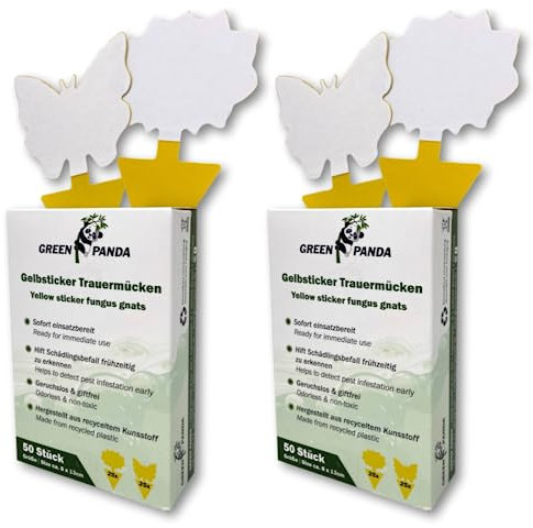 GreenPanda Gelbtafeln gegen Trauermücken 100 STK. - Gelbfalle für Trauermücken - Trauermücken Falle - Gelb Sticker anwendungsfertig, geruchlos & frei von Giftstoffen (100 Stück)