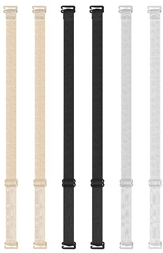 WLLHYF 6 Stück Frauen Elastische BH Träger, 40cm Verstellbare BH Strap Clips Abnehmbar Rutschfest BH Gurt zum für Damen BH Klammer Rücke (Schwarz, Beige, Weiß)