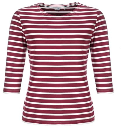 modAS Bretonisches Damenshirt mit 3/4-Arm - Streifenshirt Ringelshirt Basic Shirt Gestreift aus Baumwolle in Vino-Weiß Größe 40