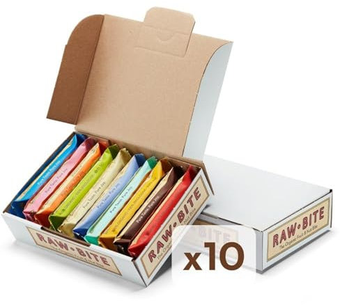 RAWBITE Riegel PROBIERBOX I 10 Bio Nuss-Riegel in Vorteilsbox I verschiedene Sorten I Datteln und Nüssen I Vegan, glutenfrei, laktosefrei I enthält von Natur aus Zucker I 10 x 45-50g