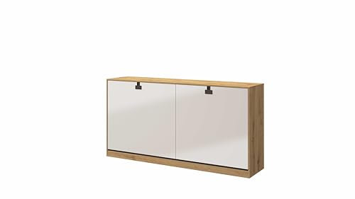 Kaiser Möbel Index Schrankbett, Wandklappbett, Horizontal mit Matratze, Schlafzimmer, Jugenzimmer, Modern Design, Weiss/Eiche