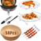 Air Fryer Accessories, Set of 6 for Ninja, Tefal, Cosori Air Fryer, Including 50Pcs 20 cm Round Air Fryer Liners & Dual Air Fryer Racks with 4 Kebab Skewers & Pastry Brushe & Kitchen Tong