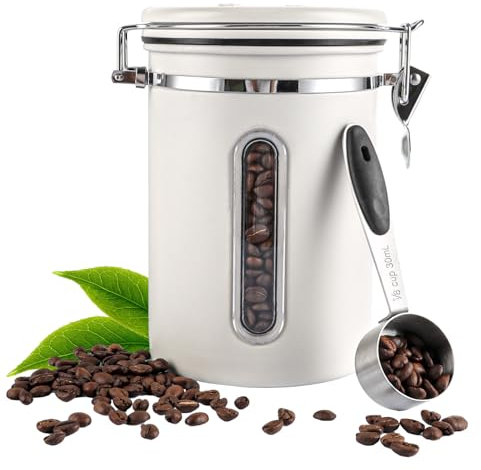 FWEEK Boîte à café hermétique en acier inoxydable 1,8L, Récipient pour grains de café avec cuillère en acier inoxydable, Boîte à café sous vide pour thé, noix, cacao, pour rester frais plus longtemps.