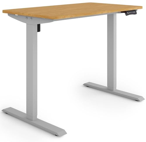 ESMART ETX-121GBA elektrischer Steh-Sitz-Schreibtisch | 100 × 60 cm, Bambus-Dekor, Höhe 73,5–123,5 cm, 3 Speicherplätze, Aktivitätserinnerung, schnelle Montage, Soft-Start/-Stopp
