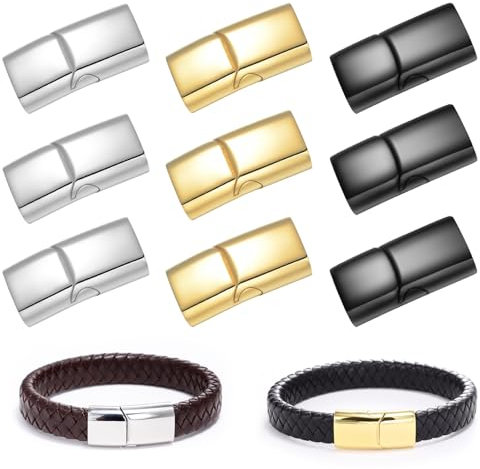 Sixfolo 9 Pcs Magnetisch Armband Verschlüsse Rechteck Magnetverschluss Armband Magnet Armband Verschluss Edelstahl Bajonettverschluss Armbänder für Armband Lederband Lederseil Schmuck Machen,3 Farben