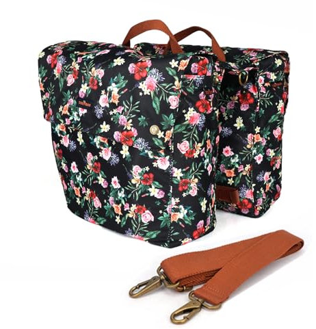 TOURBON wasserdichte Segeltuch-Fahrrad-Rücksitz-Träger, Gepäck-Aufbewahrungstasche, Radfahren, doppelte, aufrollbare Gepäcktasche (Blumenmuster)