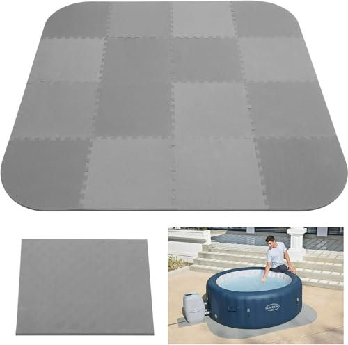 Nisorpa 85 * 85 Inch Hot Tub Mat, 1/2 Thick Large Inflatable Hot Tub Pad Interlocking EVA Foam Padding Foundation Indoor Outdoor Ground Base Flooring Mats Protector Non Slip Pool Spa Floor Pads