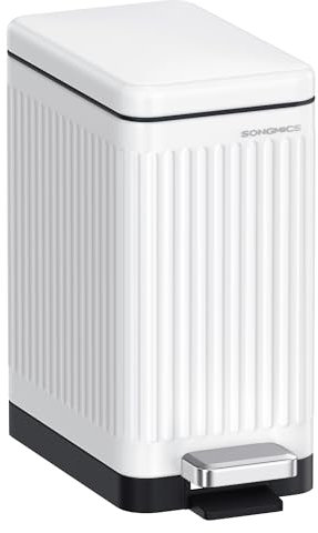 SONGMICS Kosmetikeimer, 10 Liter, Mülleimer Bad, mit Deckel, Tretmülleimer, Abfalleimer klein, schmal für kleine Räume, Stahl, Softclose, wolkenweiß LTB562W01