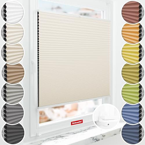 Schuette® Wabenplissee ohne Bohren: Calm Coast (Beige) ● 65x200cm (Breite x Höhe) ● Suprafix Faltrollo X Klemmfix Rollo ● Blitzschnelle Montage inkl. Video