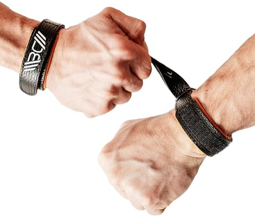 WARM BODY COLD MIND Premium Leder Wrist Wraps für Olympisches Gewichtheben, Handgelenkstütze, Fitness, Weightlifting, Powerlifting, Handgelenkbandage für Krafttraining Crossfit (Schwarz PRO, M)