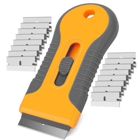 Razor Blade Scraper Tool with 15pcs Extra Blades, Multi-Surface Glass Stove Top Scraper for Paint, Window, Old Label, Decal Sticker, Ceramic Cooktops, Ovens