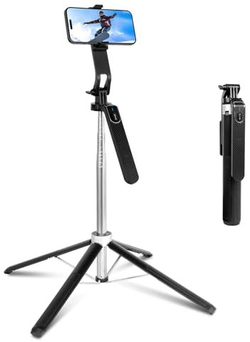 Perche a Selfie 180cm, Romon Selfie Stick Quad Tripod, Rotation à 360°, trépied Extensible en Aluminium pour téléphone Portable avec BT, Compatible avec iPhone Android Phone, Camera
