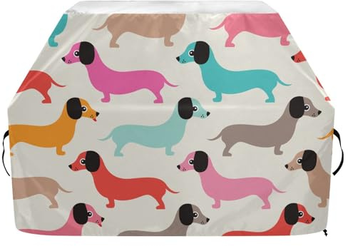 Grillabdeckung mit verstellbarem Klettverschluss, Grillabdeckung für Weber, Brinkmann, Char Broil, wasserdicht, winddicht, bunter Dackel, Welpe, Hund, Gasgrillabdeckung, 165 x 63,5 x 114 cm