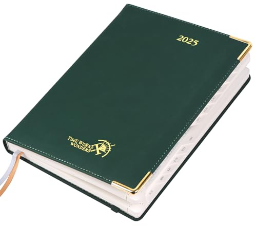 POPRUN Premium Terminplaner 2025 Wochenansicht A5 Hardcover PU-Leder Softcover Wochenplaner 25, Terminkalender mit Monats-Register, Stiftschlaufe, Papier, Foest Green