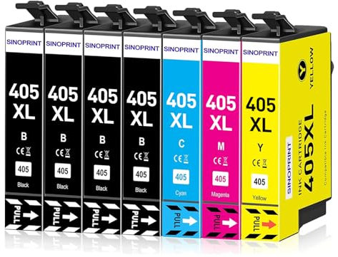 SINOPRINT 405XL Druckerpatronen Kompatibel für Epson 405 XL Patronen für Workforce Pro WF-4820 WF-3820 WF-4830 WF-3825 WF-4825 WF-7840 WF-7830 WF-7835 Drucker (4 Schwarz, 1 Cyan, 1 Magenta, 1 Gelb)