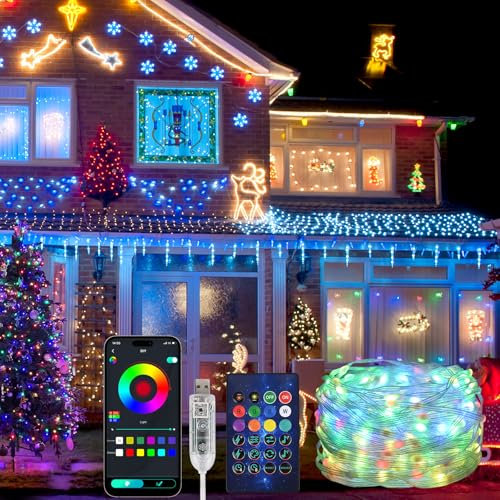 20 M Lichterkette, RGBIC Lichterkette Außen, Wasserdichte Bunt Farbwechsel Lichtschlauch USB Plug in, mit Timer, Sync Musik, Fernbedienung & App Steuerung, für Weihnachten, Hochzeit, Haus, Party Deko