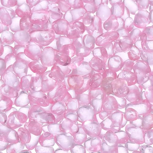 sourcing map Glass Stones, 453g/1 lbs Glass Pebbles Marbles Artificial Beads Gem Stones for Display Vase Filler Terrarium Flowerpot Decoration (5-9 MM, Light Pink)