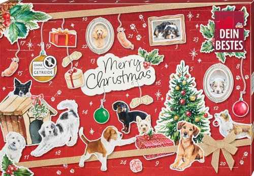 Dein Bestes, Adventskalender 2025. 24 leckere Hundesnacks, Ohne Getreide. liebevoll zusammengestellte Auswahl leckerer Snacks, für die Vorweihnachtszeit, Hundeleckerlis, für alle Altersstufen.
