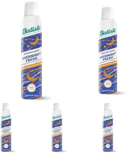 Batiste Trockenshampoo Overnight Fresh 200 ml, Dry Shampoo zum Auffrischen und Stylen der Haare, Haarstyling Spray ohne Ausspülen, Haarreinigung über Nacht (Packung mit 5)