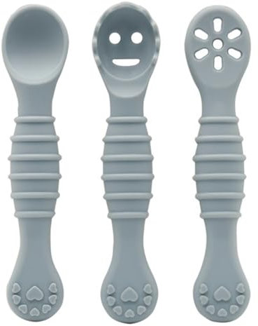 Cuillères D'apprentissage, 3 pièces Cuillère Bébé et Couverts d'Apprentissage, Ensemble de Cuillères en Silicone pour Premiers Âges, Sans BPA, Idéal pour Sevrage et Auto-Alimentation
