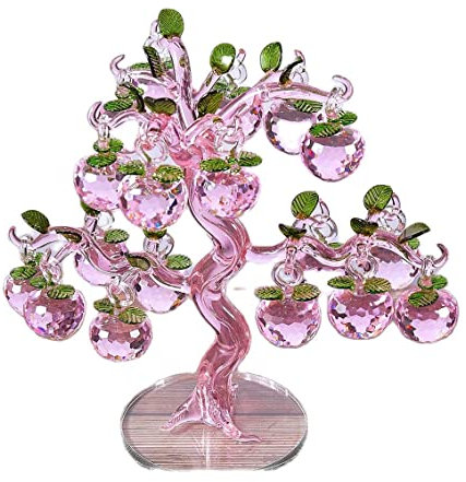 Christmas Crystal Glass Apple Tree Ornaments Hanging Apples Home Decor Fengshui Figurines Crafts Gifts Souvenir Miniatures ​Wealth gifts (Color : 6 hangs Purple)