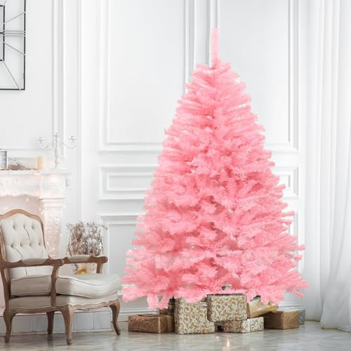 Árbol de Navidad rosa de 6 pies, árbol de Navidad artificial rosa, árbol de Navidad de temporada, carnaval, árbol de Navidad artificial para vacaciones, hogar, oficina, decoración de fiesta (rosa)