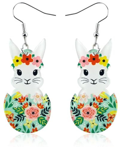 KATELUO Acryl Ostern Ohrringe, Clip-on Dangle Hänger, Weiß mit Rosa, Legierung, Ostern, 2 Count, Rund