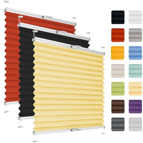 Fenster Plissee ohne Bohren zum Kleben auf Rahmen - Thermo Plisseerollo Innen - Rollo Jalousie, auf den Fensterrahmen, Faltrollo, Sichtschutz, Blickdicht, für Fenster & Tür - Gelb, 40 x 80 cm