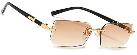 MEGAVOW Retro Rimless Rectangle Sunglasses, Tinted Frameless Eyewear, Diamond Cutting Lens, UV400 Protection, Vintage Candy Colours Classic Square Glasses with Eyeglasses Straps Chain