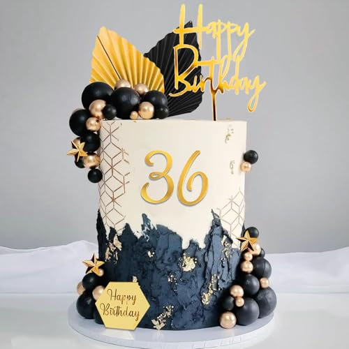Tortendeko Geburtstag, 44 Stück Cake Topper Geburtstag, Kuchendeko Kugeln Schwarz Gold, Zahlen 0-9 Torten Topper Happy Birthday Deko Torte für Erwachsene Kinder Mottopartys, Hochzeiten, Jubiläen