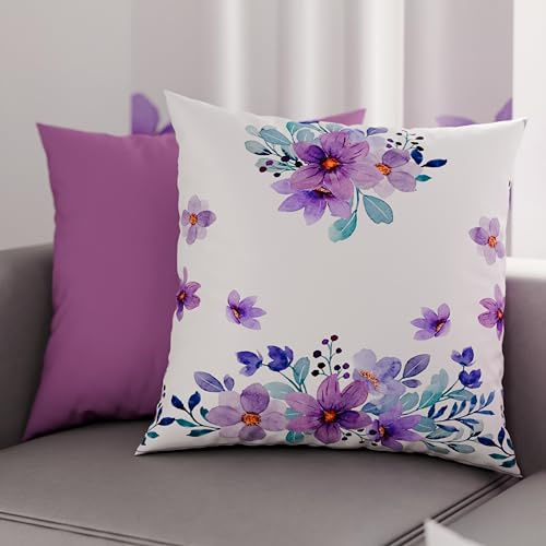 PETTI Artigiani Italiani - Coppia di Federe Cuscino 50x50 cm in Microfibra, Cuscini Arredo Camera da Letto, Divano, Salotto, Set 2 Fodere Copricuscino, Federa Floreale Viola, 100% Made in Italy