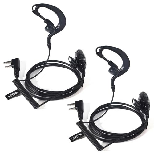 UAYESOK Cuffie radio a 2 pin, tipo G con microfono PTT e tappi per le orecchie, compatibili con Baofeng UV5R 888s UV-82 Kenwood RT24 RT27 eSynic QuanSheng Walkie Talkie (2 pezzi)