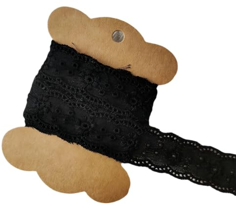 WANYI 2CM Breit Spitzenband aus Baumwolle Stickerei Spitzenborte Spitzenstoff Spitze Borten und Bänder zum Nähen Spitzenbordüre für DIY Nähen, Schleifen Geschenkband(Schwarz-1 Yard)