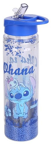 sarcia.eu DISNEY Stitch BOUTEILLE D'EAU avec embout et poignée, transparente, AVEC PAILLE 550 ml (Stitch B)