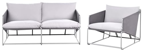 Beliani Low Oversized Sofa and Chair Set Metal with Seat Backrest Cushions Indoor Outdoor Furniture Garden Grey Ponte