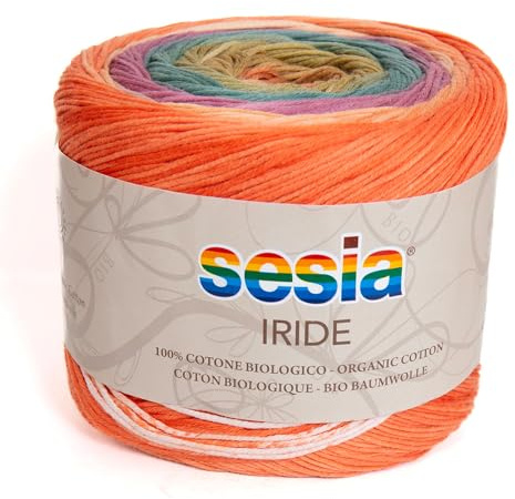 100% Bio-Baumwolle, Multicolor Garn, 125 g, 450 m, Nadeln 2.5-3, Sesia Iride, Fantasiegarn zum Stricken und Häkeln (1, Mehrfarbig - 4901)
