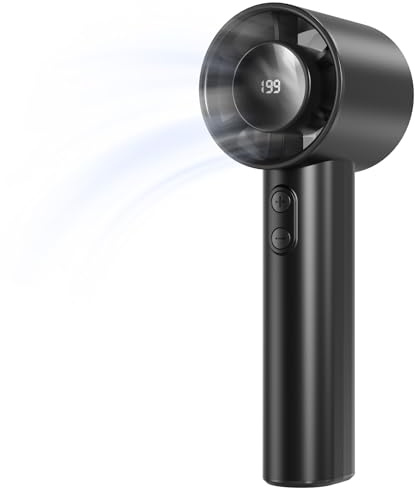 LUXVANO Ventilador de Mano Recargable, Mini Ventilador USB Portátil, 199 Velocidades Ajustables, Batería 3000mAh hasta 13h, Pantalla LED, Silencioso para Oficina, Viajes y Camping, Negro