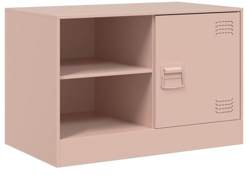 Mhdvray Mobile TV rosa, 67 x 39 x 44 cm, robusto tavolo TV in acciaio laminato a freddo, moderno mobile TV con anta e ripiani, per soggiorno e camera dei ragazzi, mobile basso per TV