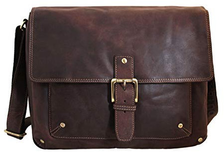 Shalimar Laptoptasche Messenger Bag/Umhängetasche aus geöltem Leder für 13-Laptops, Farbe/Colour:Dark Muskat