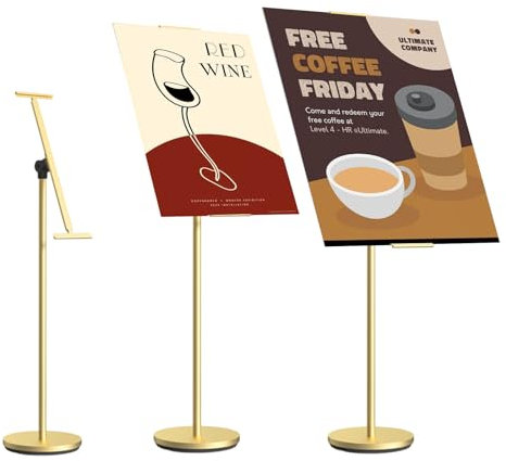 Höhenverstellbar Infoständer Plakatständer Flyer Aufsteller für Ladenwerbung Produktwerbung |Einsteckbare Restaurant-Menükarte |Kartonstärken bis 7mm Stärke verarbeitbar |Runder Boden Φ28cm（Gold）