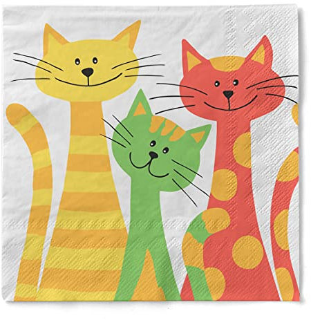 Sovie HOME Serviette Cats | Tissue 33x33 cm | saugstarke hochwertige Einweg-Servietten | ideal für Geburtstage & Feiern | 20 Stück